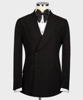 Black tuxedo jacket with stone-embellished dots and satin black bow tie