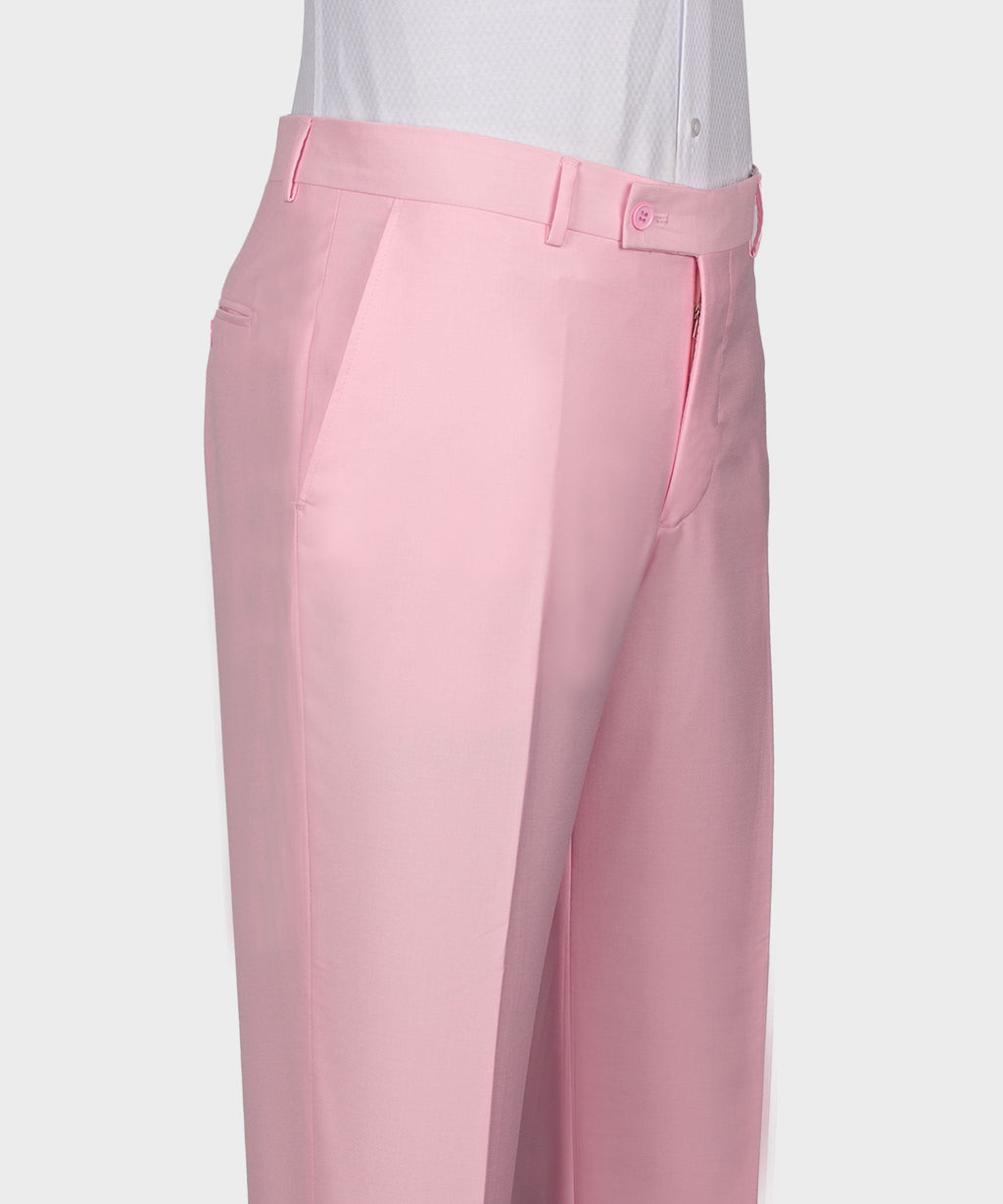 Pink satin tuxedo trousers with front crease and side pockets