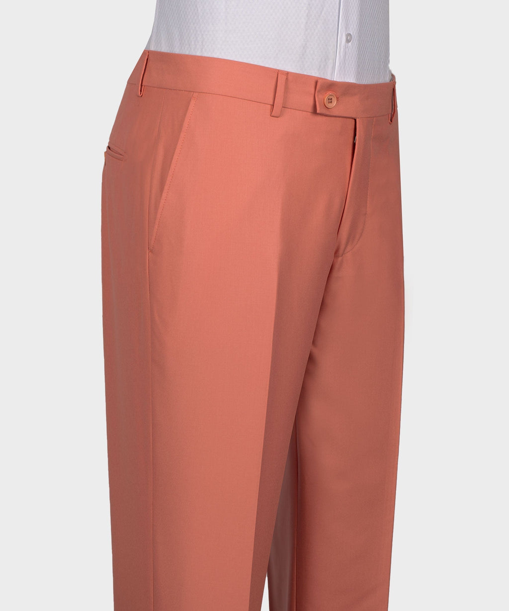 Dark pink tuxedo trousers with belt loops and pleated front, side pocket