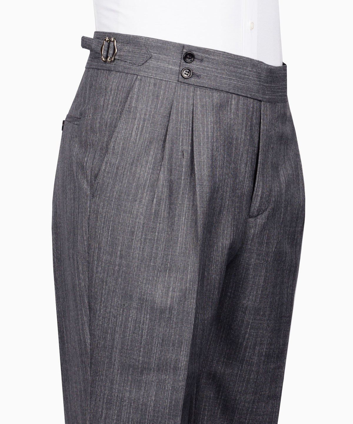 Grey plaid dress pants with button closure and side pockets