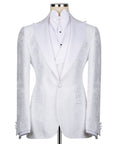 White single-button tuxedo jacket with stone-embroidered lapels and vest
