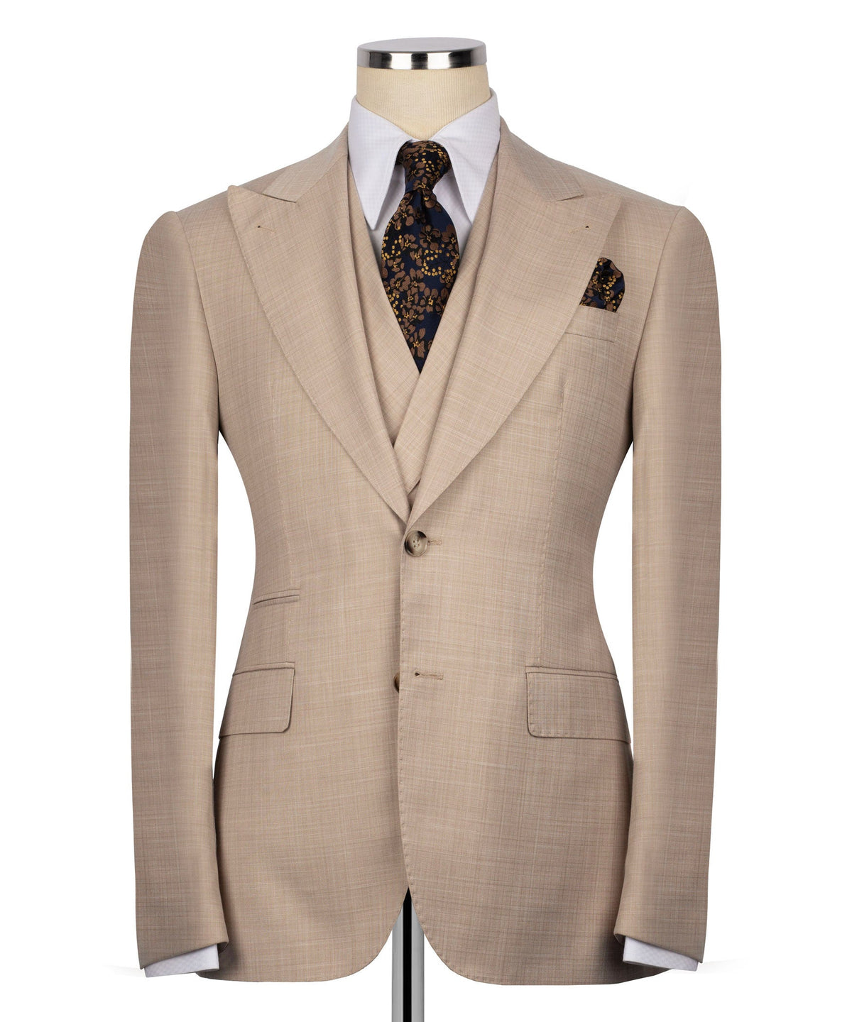 Light beige textured blazer and vest set with two flap pockets